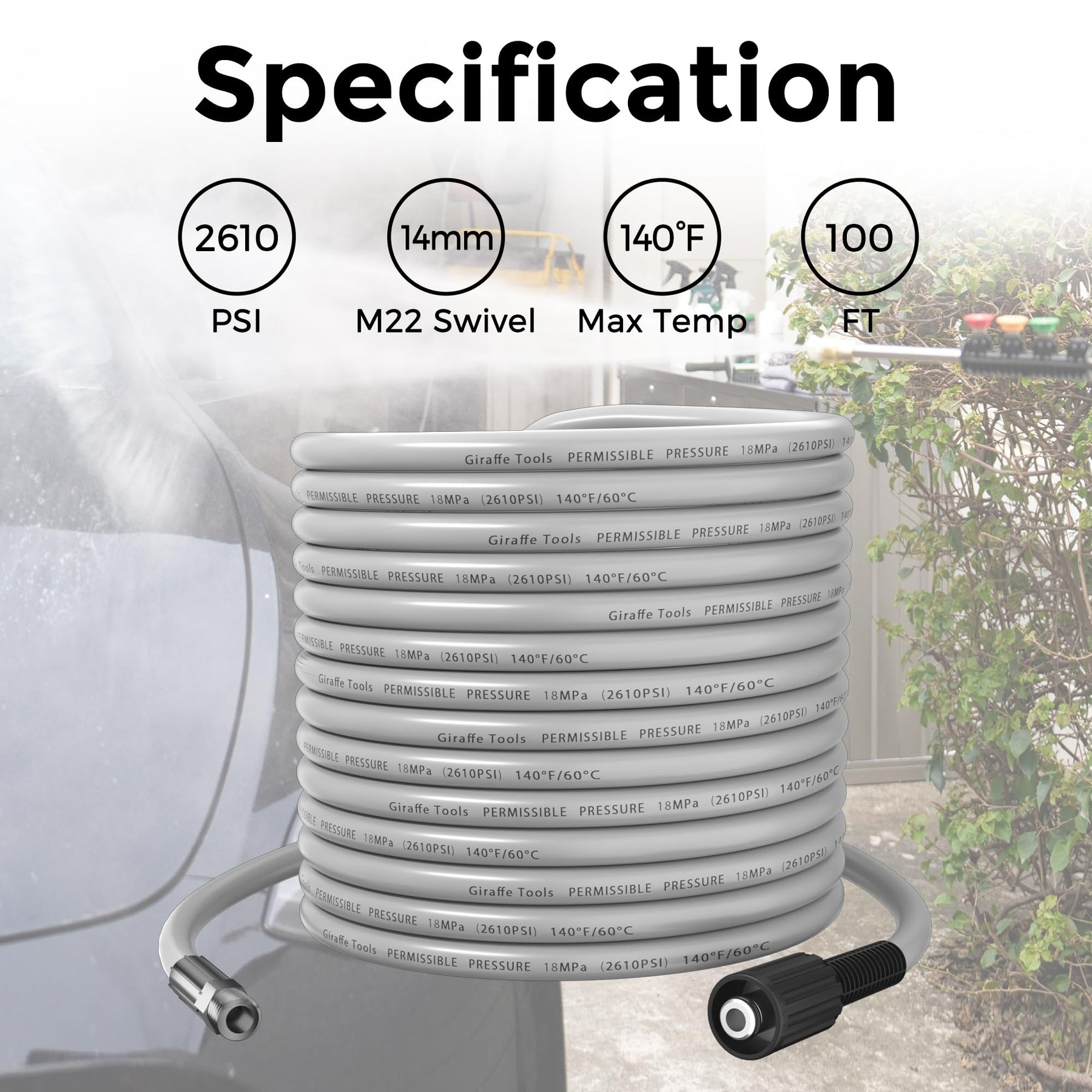 Replacement Pressure Washer Hose for Grandfalls Pro and Plus+ ONLY