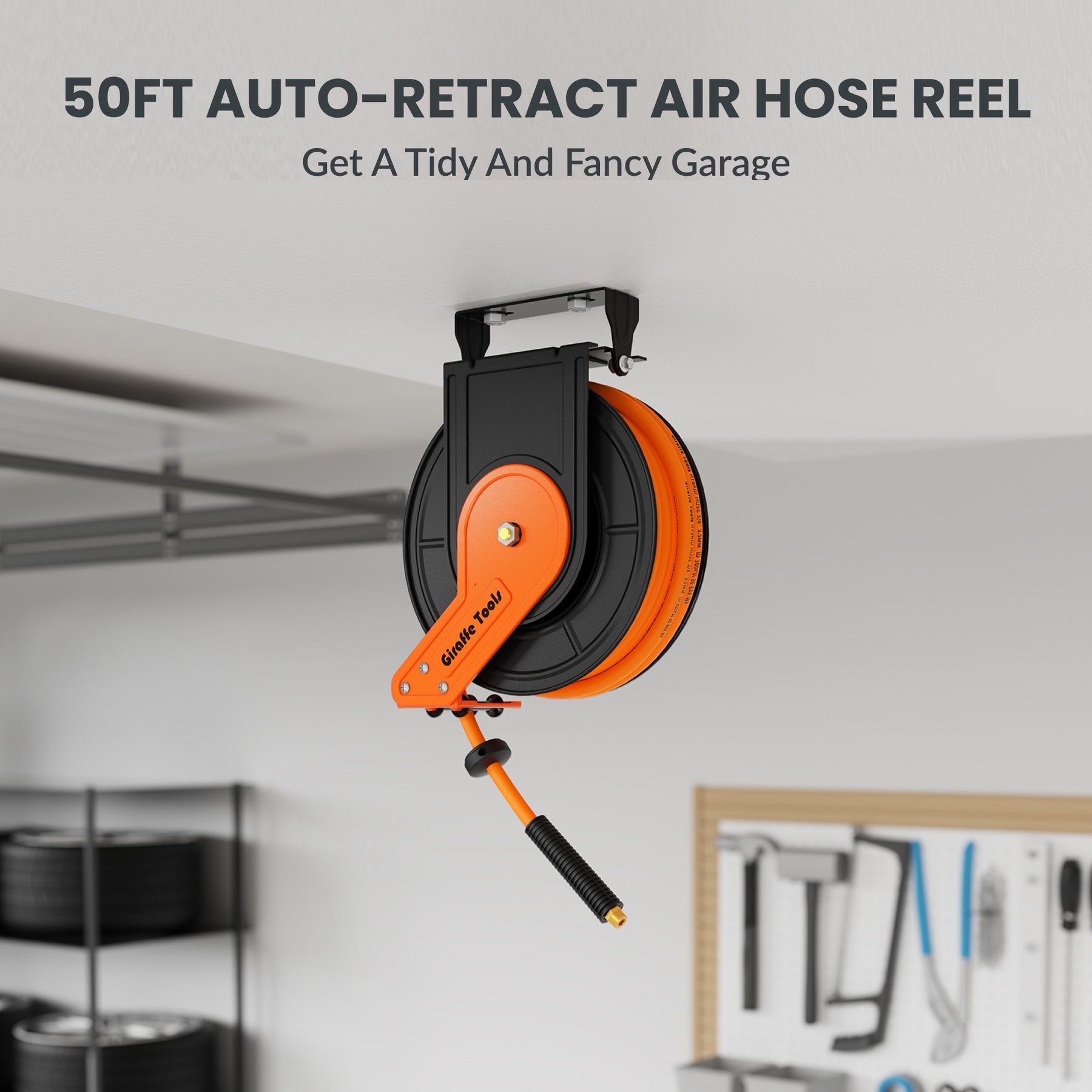 Retractable Air Hose Reel-Alloy Steel Reel-3/8in-50ft