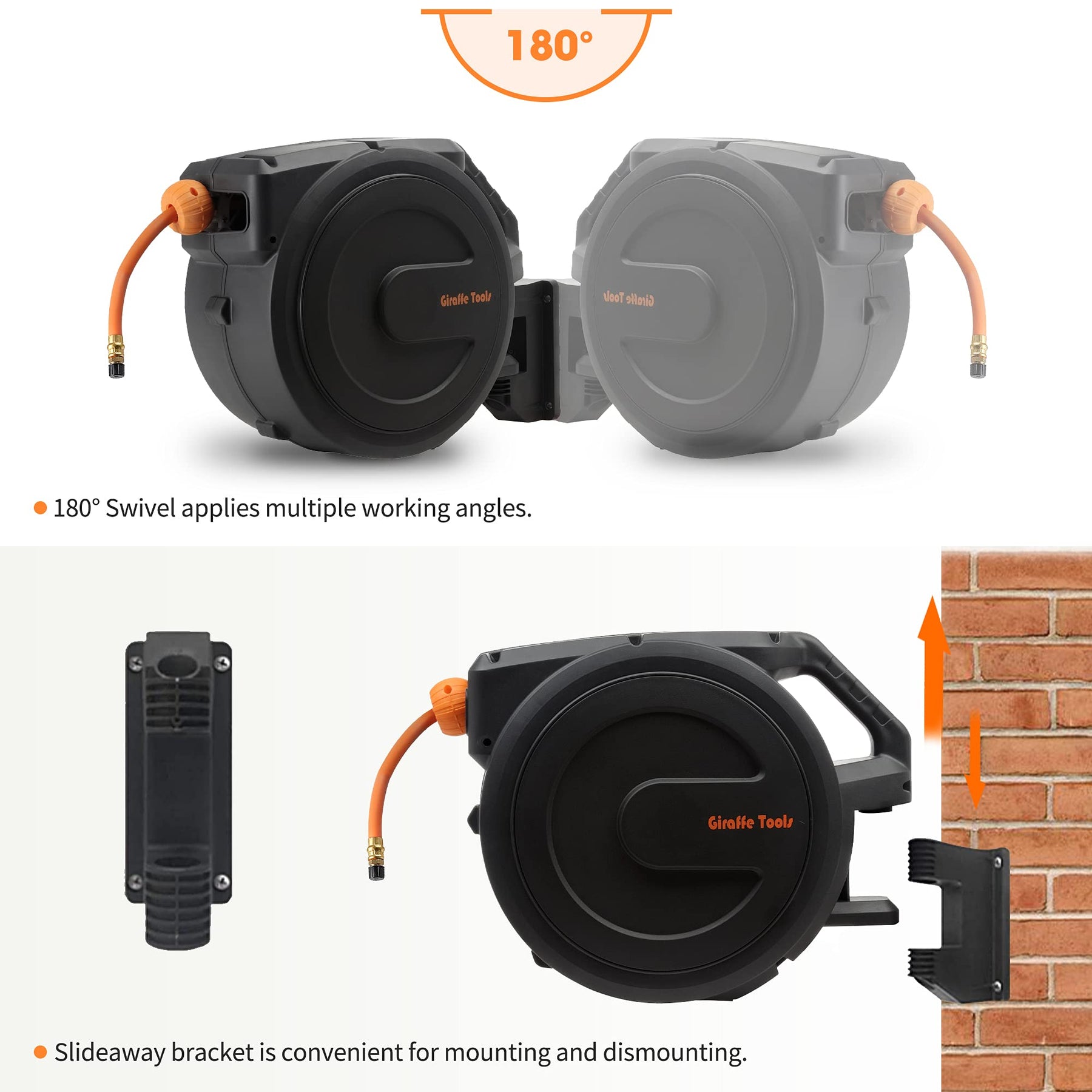 Retractable Air Hose Reel-PP Housing-3/8in-50ft