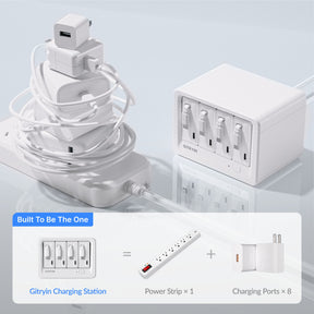 Gitryin Desktop Charging Station 12-in-1 (65W Combo) Features showing an integrated power strip and multiport charging solution