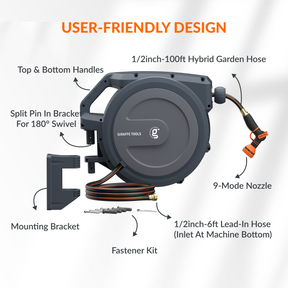 Retractable Garden Hose Reel-1/2in-100ft