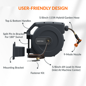 Retractable Garden Hose Reel-5/8in-115ft