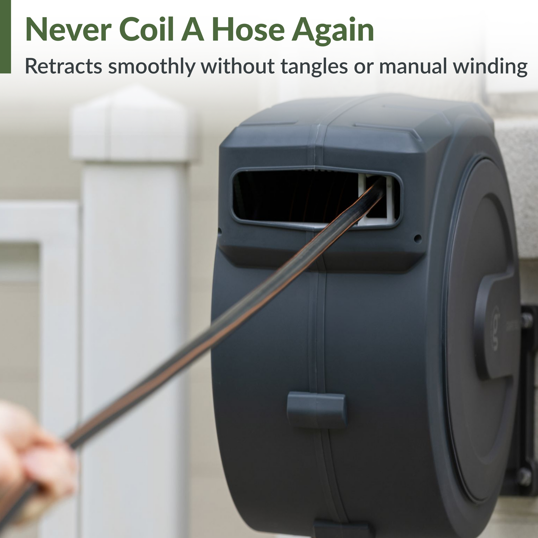 Giraffe Tools Retractable Garden Hose Reel-1/2in-100ft Features smooth hose retraction without tangles or manual winding.