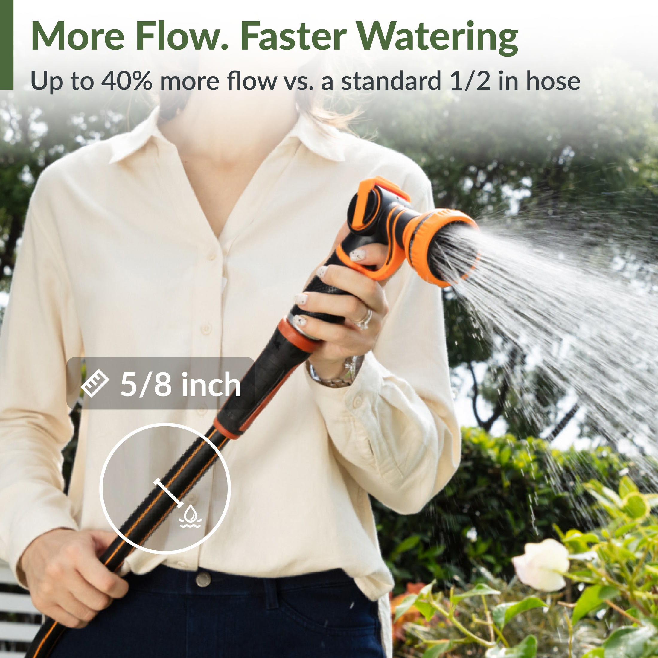 Giraffe Tools Retractable Garden Hose Reel-5/8in-90ft Features a 5/8 inch hose with up to 40% more flow for faster watering.