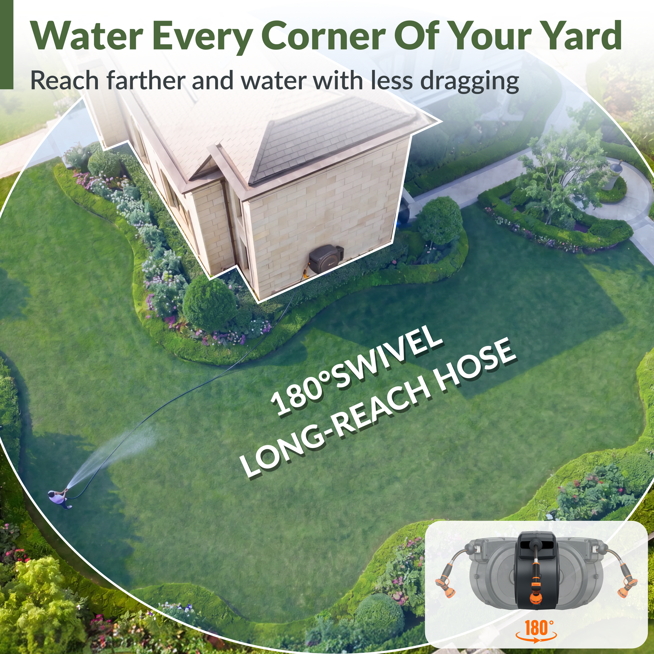 Giraffe Tools Retractable Garden Hose Reel-1/2in-100ft Features 180° swivel and 100 ft hose reach for watering every corner.