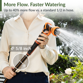 Giraffe Tools Retractable Garden Hose Reel-5/8 in-65ft Features a 5/8 inch hose with up to 40% more flow for faster watering.