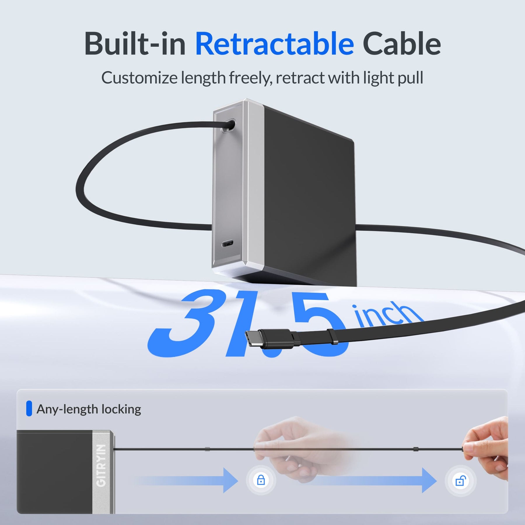 Gitryin Retractable 140W Fast Charger - USB-C Cable