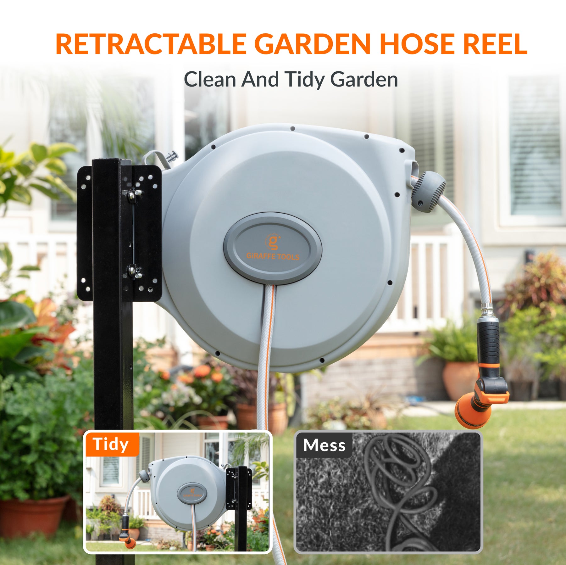  GLAHODEN Retractable Garden Hose Reel 5/8 In X 65