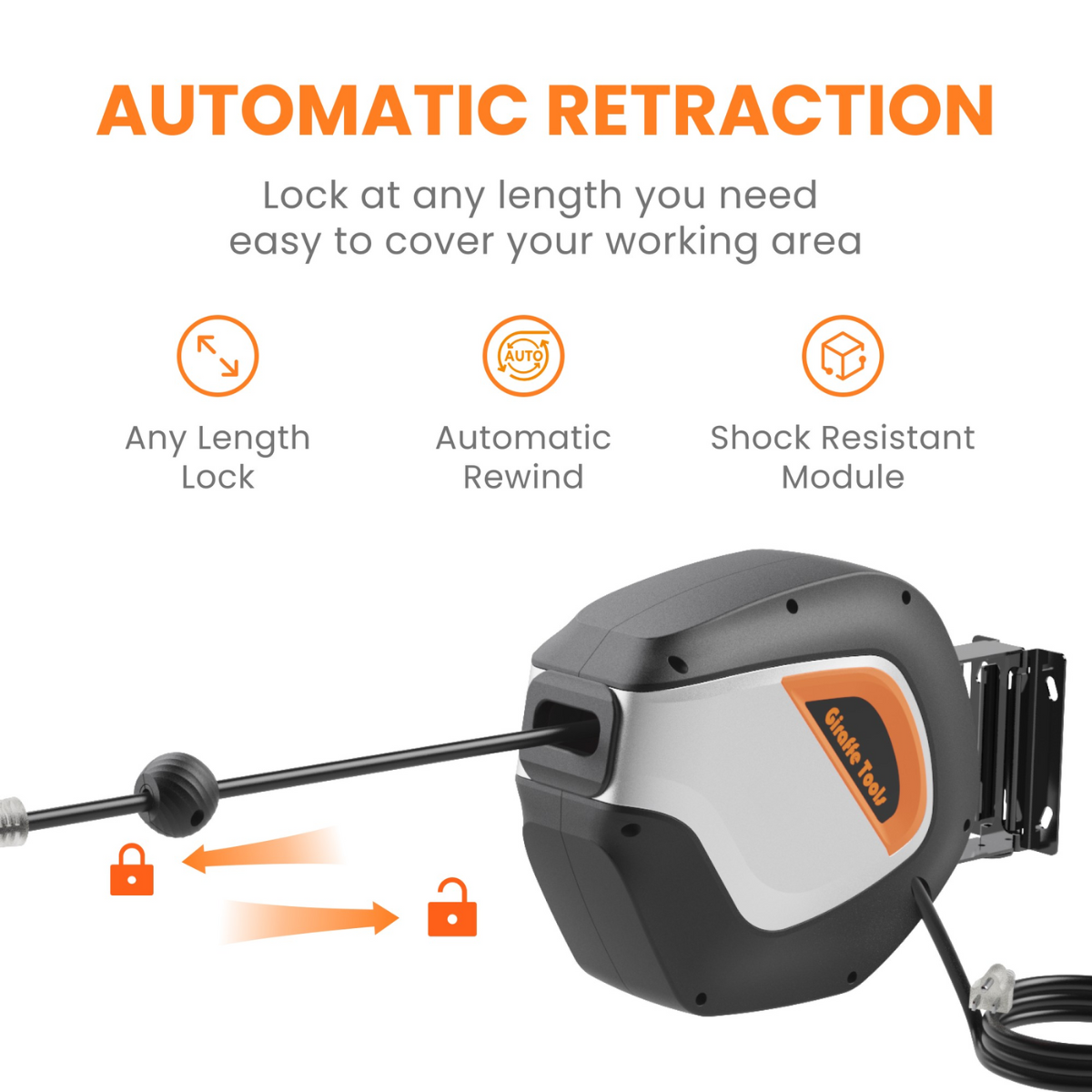 Retractable Extension Cord Reel-50ft-12AWG