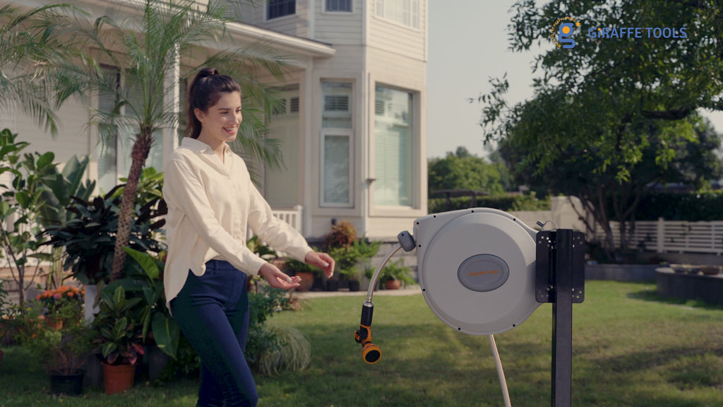 Retractable Garden Hose Reel 65ft Garden Retractable Hose Reel-5/8in-65ft - Giraffe Tools Videos